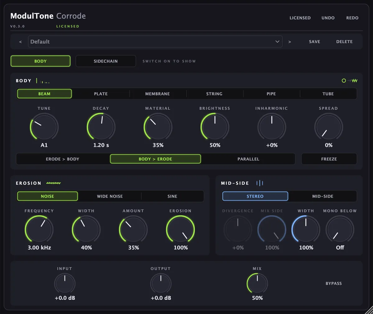 The Corrode interface — resonator and erosion plugin for macOS and Windows