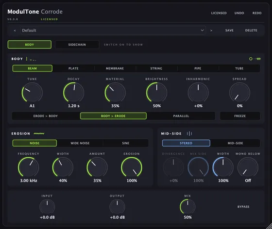 The Corrode interface — resonator and erosion plugin for macOS and Windows