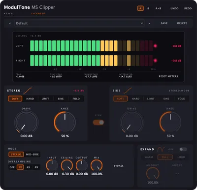 The MS Clipper interface — mid/side clipper plugin for macOS and Windows